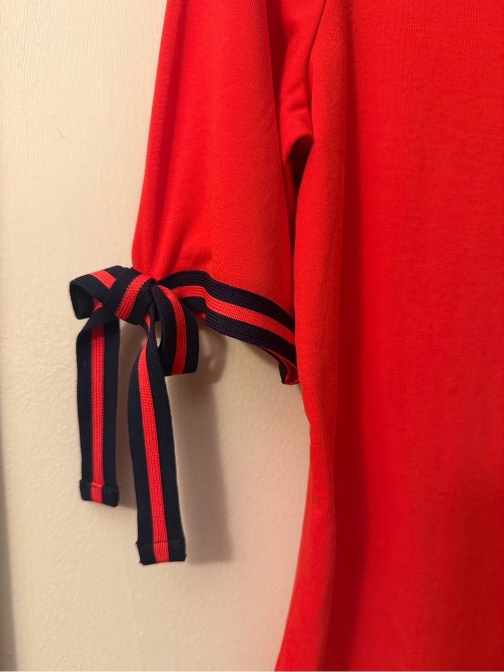 Ralph Lauren Red Short-Sleeve Knit Top with Stripe Tie Cuffs - Picture 3 of 7